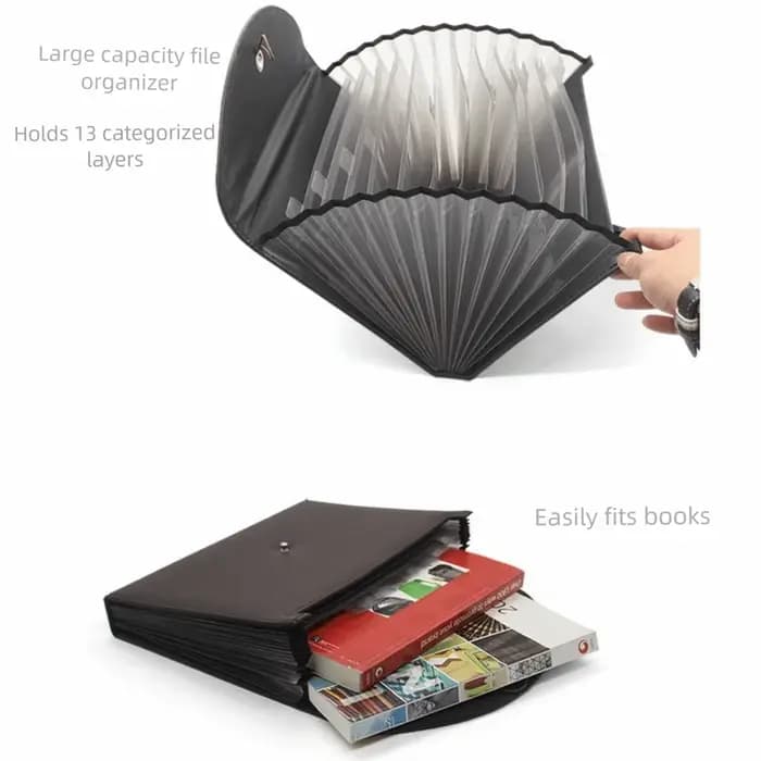 Sac à documents en cuir PU imperméable avec étiquettes, organiseur de fichiers portable en accordéon, 13 poches, conception à fermeture élastique