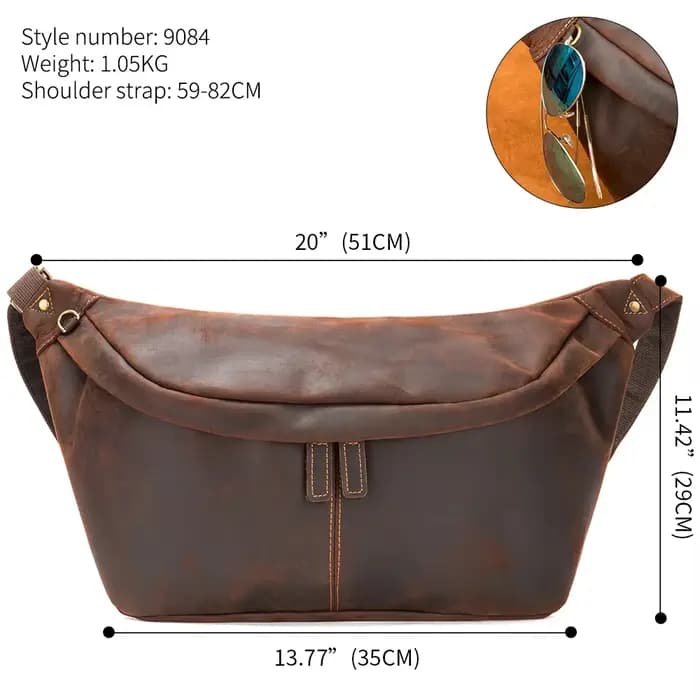Crazy Horse – sac de poitrine en cuir véritable pour hommes