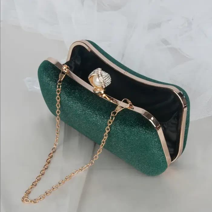Design de luxe femmes sacs de soirée vert pochette sac à main épaule deux chaînes fête de mariage femme
