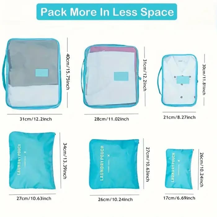 6 pièces organisateur de voyage sacs de rangement valises