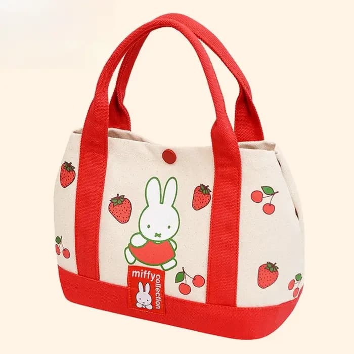 Sac à main en toile grande capacité avec broderie fraise de la série Miffy