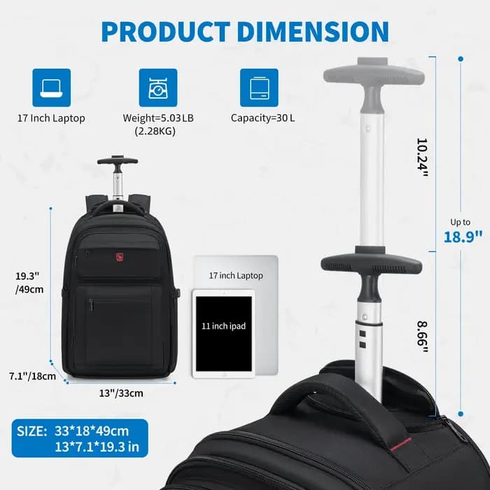Sac à dos hybride OIWAS Executive - Bagage à roulettes transformable avec poignée télescopique