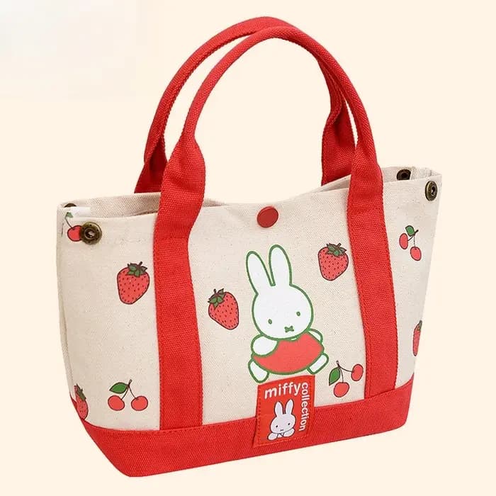 Sac à main en toile grande capacité avec broderie fraise de la série Miffy