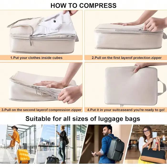 4/6 pièces emballage compressible sac de rangement de voyage Cubes valise étanche en Nylon Portable avec sac à main organisateur de bagages Ryanai