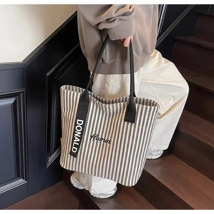 Sac fourre-tout classique en toile rayée pour femmes, sac fourre-tout décontracté, sac à bandoulière de grande capacité pour l'école et le shopping