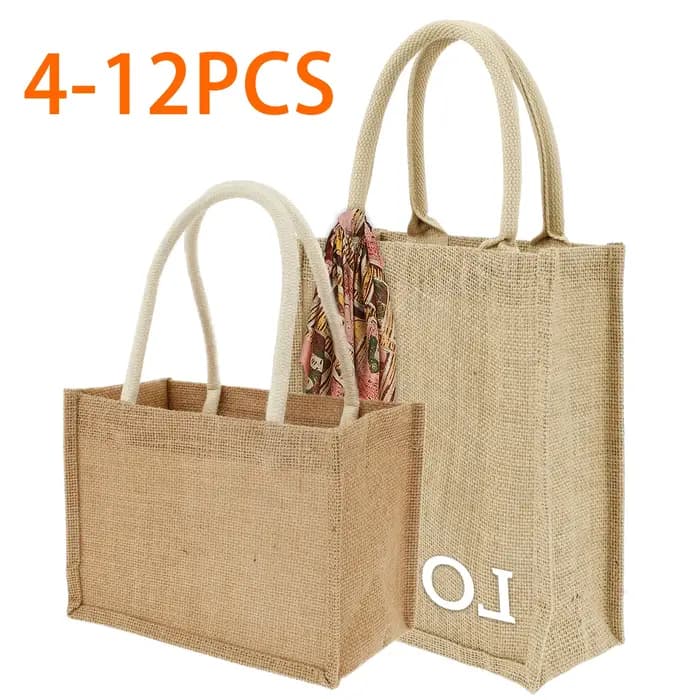 4-12 pièces toile de Jute fourre-tout sac à provisions Portable femmes