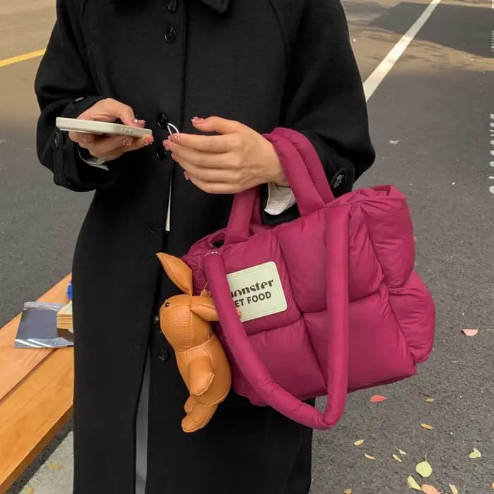 2025 hiver mode Rose rouge espace coton sacs à main femmes grande capacité fourre-tout concepteur plume rembourré dames matelassé sac à bandoulière