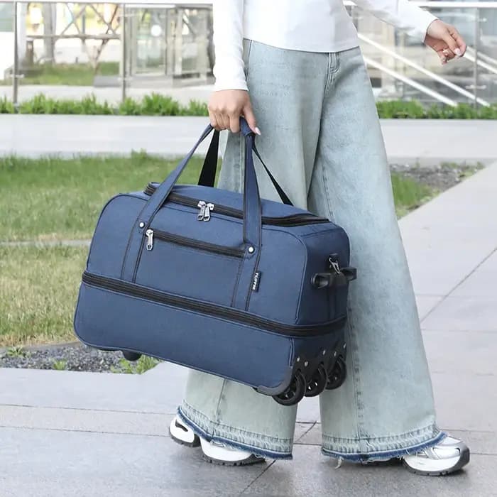 Sac de voyage pliable en tissu Oxford, grande capacité, bagage à roulettes souple avec poignée télescopique, bagage de cabine enregistrable.