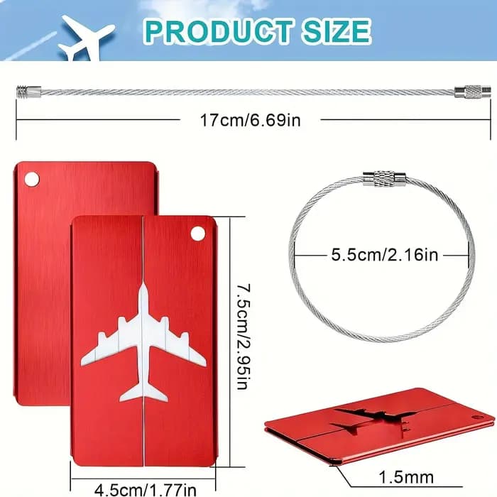 Ensemble d'étiquettes de bagage en aluminium robuste et élégant avec boucle en acier sécurisée