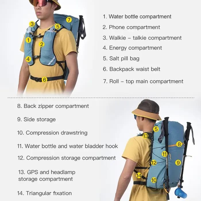 AONIJIE 30L randonnée montagne sac Pack ultraléger pour hommes femmes grande capacité Trail course Camping sac à dos sac à dos FH2530