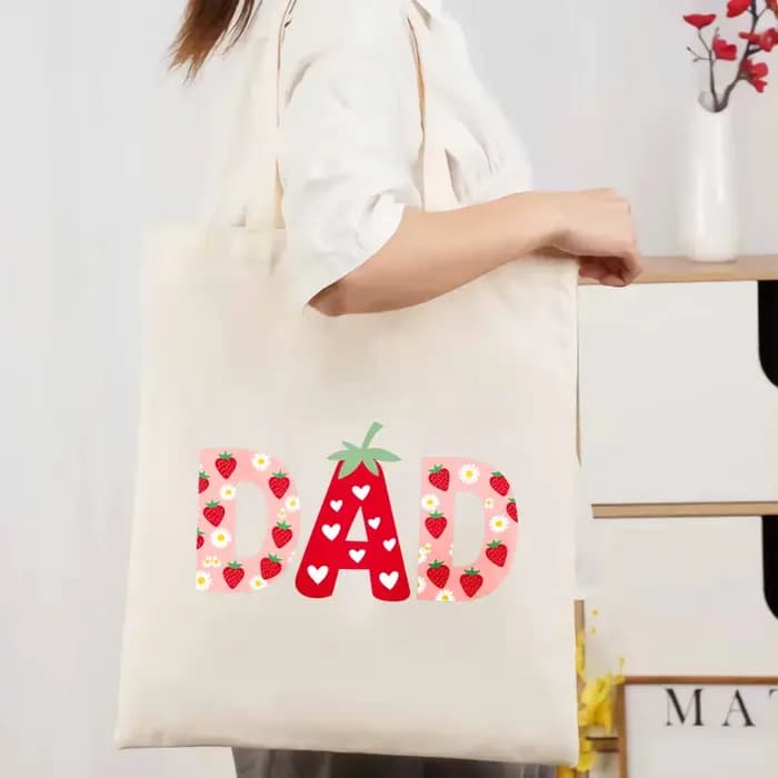 Sac fourre-tout en coton imprimé crème papa fraise et marguerite
