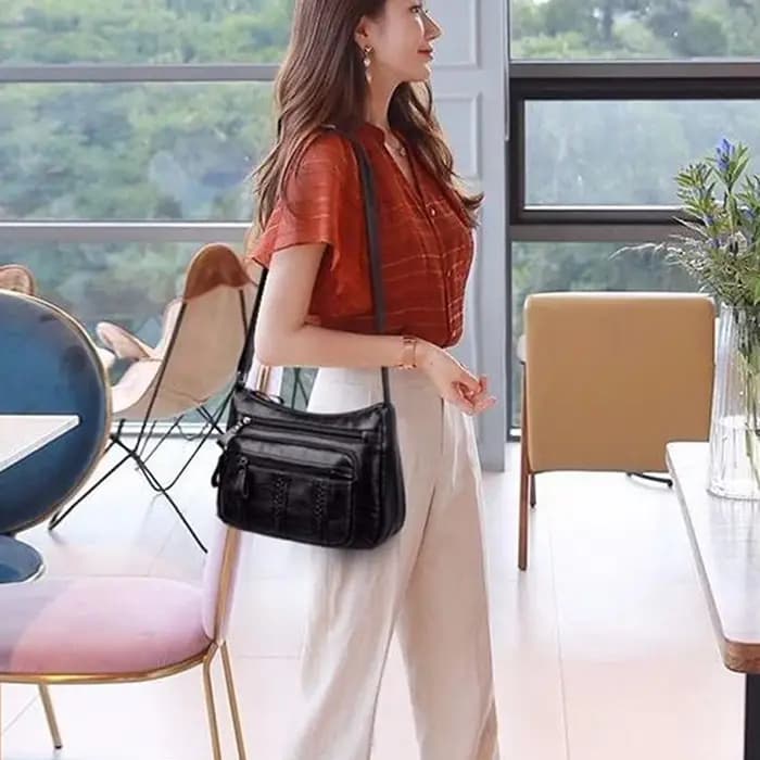 Sac à bandoulière en cuir souple multicouche pour femme
