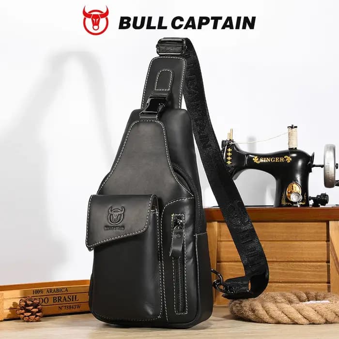 Sac à dos bandoulière en cuir véritable BULLCAPTAIN pour homme