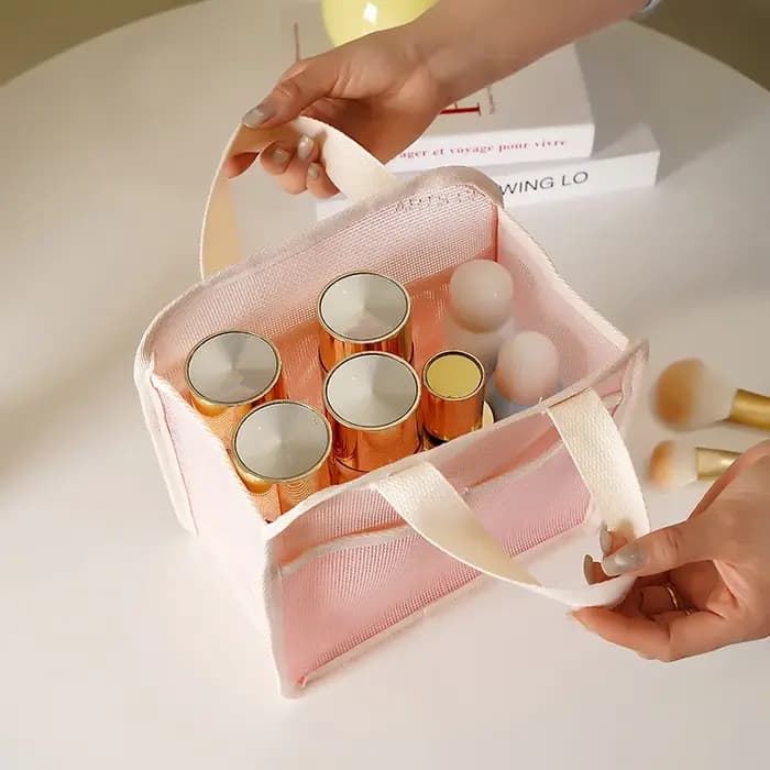 Grand sac de maquillage en maille pour femmes