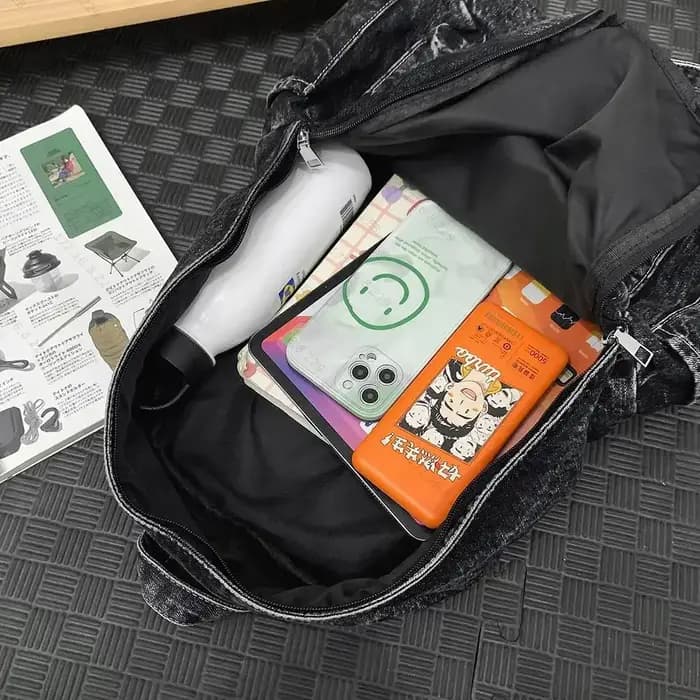 Sac à dos rétro en toile à fermeture éclair pour hommes et femmes, sac d'école multi-poches, sacs de sport de voyage solides, nouveau denim, initié SR