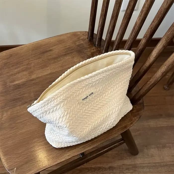 Trousse de maquillage en tissu tissé pour femmes