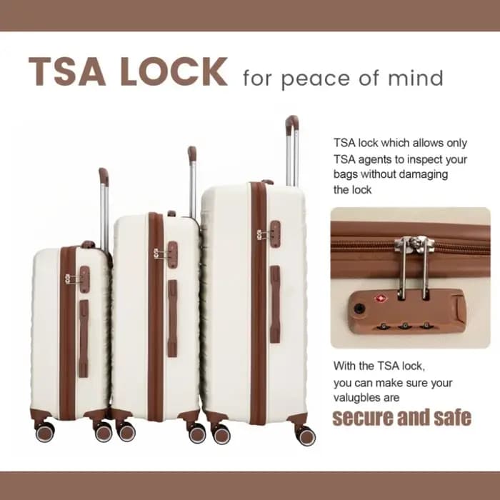 Ensemble de bagages 5 pièces, valises avec roues à double rotation et serrure TSA, valise rigide 3 p