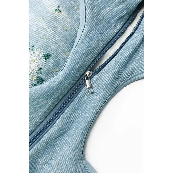 ELFSACK Sac fourre-tout à bandoulière en denim bleu clair avec broderie florale pour femme