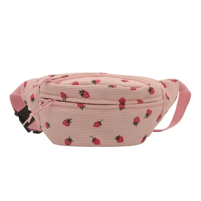 Sac de taille femmes hommes velours côtelé Fanny Pack fraises poche mode poitrine sac à main sport voyage sac