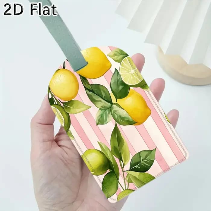 Étiquette de bagage avec motif citron et feuilles vertes