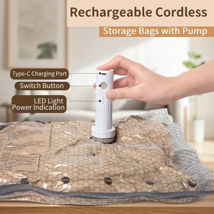 Sacs sous vide pour voyage avec pompe à air rechargeable