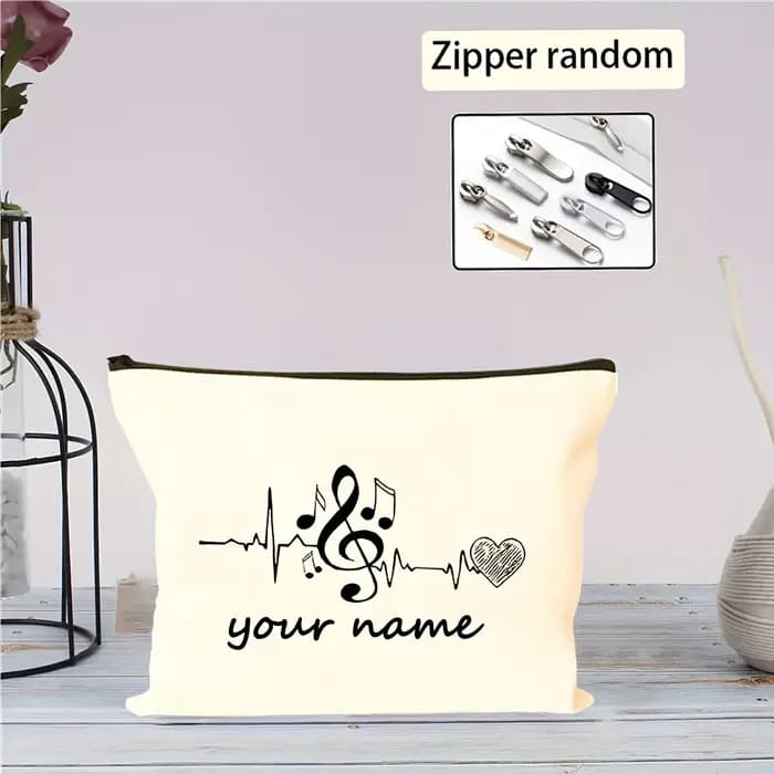 Trousse de maquillage personnalisée - Nom personnalisé avec notes musicales et motif cœur, organiseu