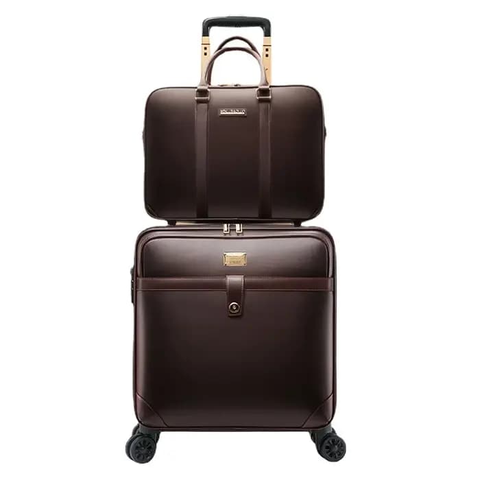 Valise Trolley à Roulettes Étanche, Bagage à Main Portable, Cuir de Haute Qualité, Bagages Légers, E