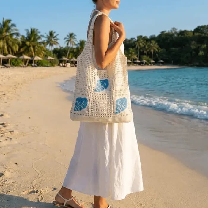 Sac fourre-tout tendance en crochet coquillage