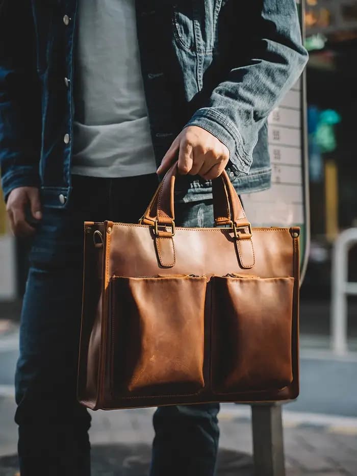 NUPUGOO – porte-documents Vintage en cuir véritable pour hommes