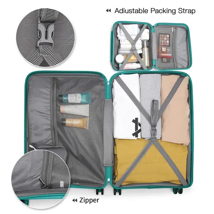 KONO – boîtier de chariot à bagages à main avec serrure TSA, 4 roues jumelles, étui rigide en polypr