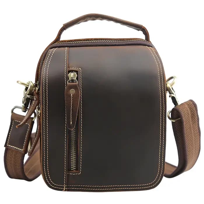 100% sacs de messager en cuir véritable rétro en cuir de vache homme sac corssbody poignées multifon