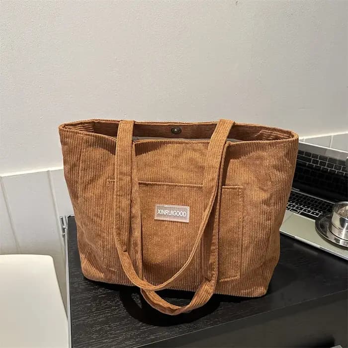 Sac à bandoulière De grande capacité sac fourre-tout en velours côtelé tendance sac à main pour dames De couleur unie
