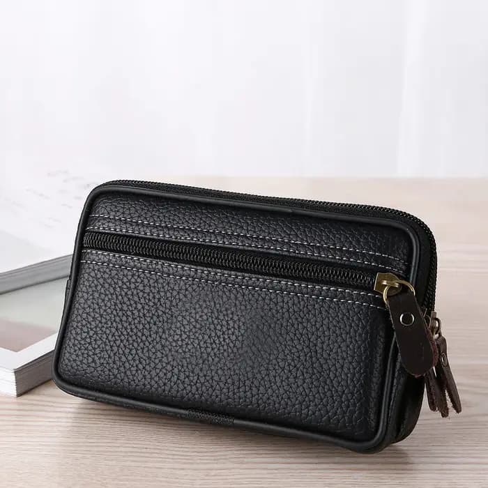 Mini sac de taille multifonction en cuir PU pour hommes, Double couche avec fermeture éclair, sac po