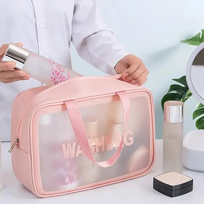 Sac de maquillage et de toilette trois pièces Transparent en Pu