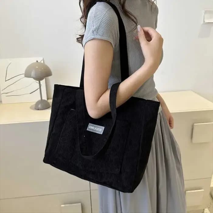 Sac à bandoulière De grande capacité sac fourre-tout en velours côtelé tendance sac à main pour dames De couleur unie