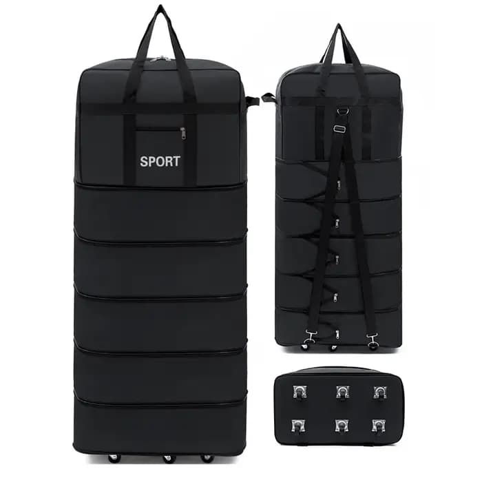 Sac de voyage pliable polyvalent à 5 couches avec roulettes, grande capacité, imperméable et durable