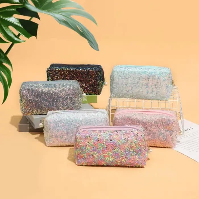Mode paresseux maquillage pochette à fermeture éclair sacs à main paillettes haute capacité sac