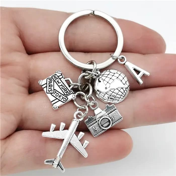 Porte-clés de voyage avec breloque lettre A-Z