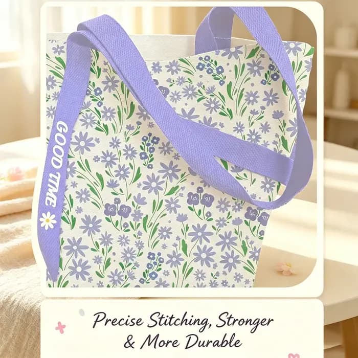 Sac en toile à fleurs violettes – Sac à bandoulière décontracté de grande capacité