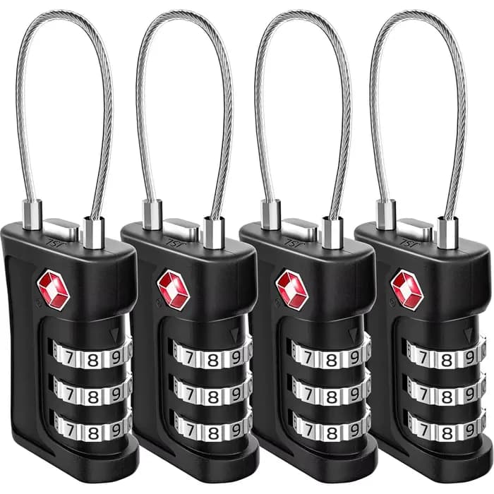 Lot de 4 cadenas à code douanier TSA pour bagages de voyage, cadenas noir à design contrastant, cade