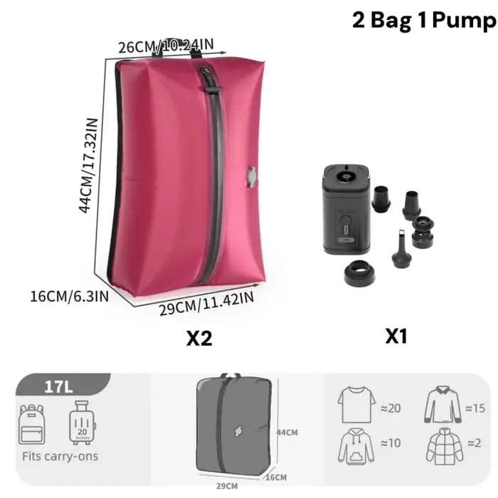 Sac de Rangement Sous Vide pour Vêtements avec Pompe Électrique Rechargeable USB