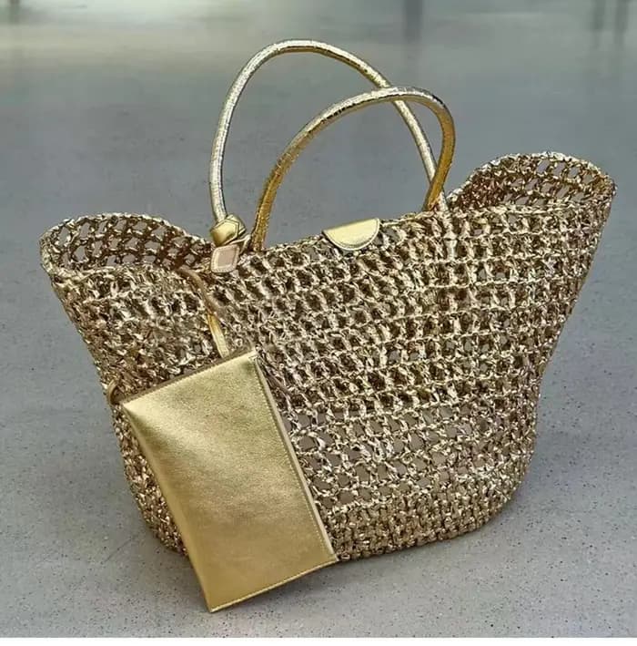 Sac fourre-tout en paille crocheté à la main