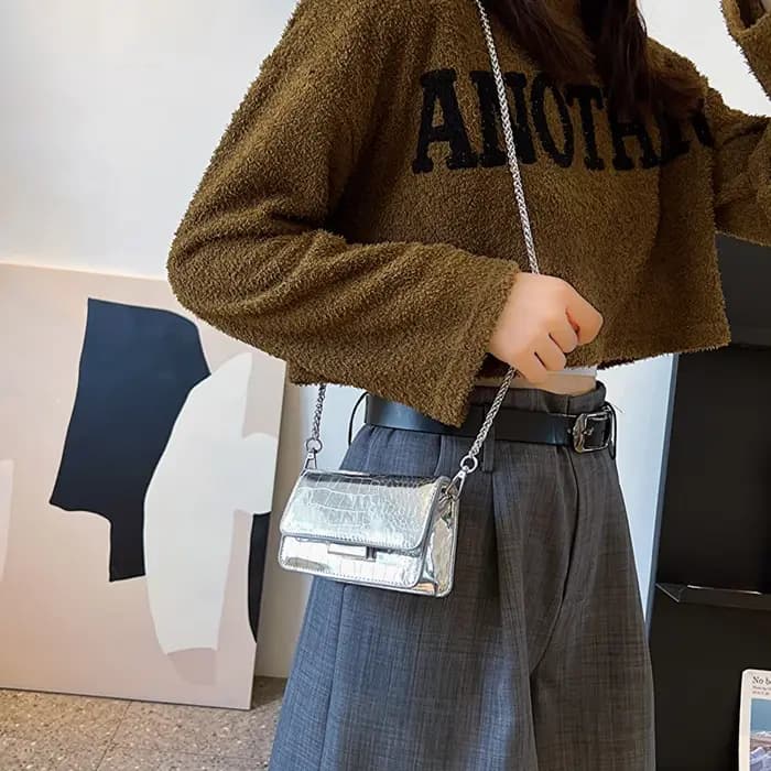 Sac à bandoulière Vintage argenté Chic pour femmes