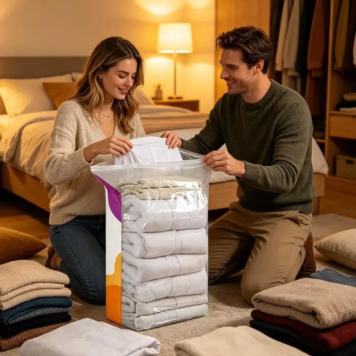 Sacs de rangement sous vide pour vêtements, couettes, bagages – Scellés sans pompe, épaissis, grande capacité, gain de place, fournitures de rangement domestique