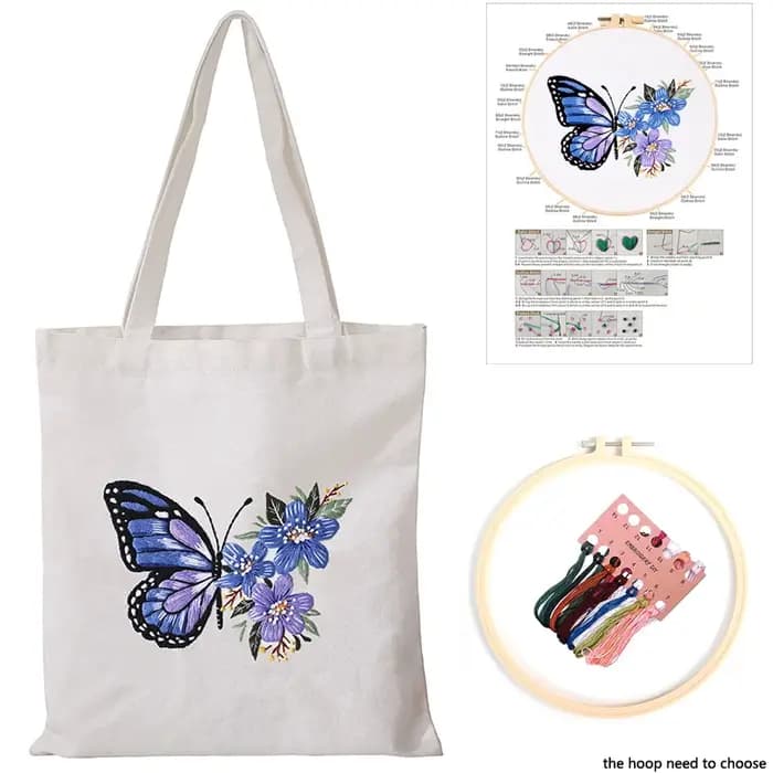Kit de broderie de sac à main en toile florale pour débutants