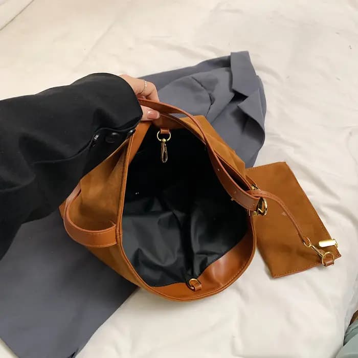 2 ensembles sac à bandoulière seau pour femmes haute capacité Vintage gommage en cuir sac de messager café marron