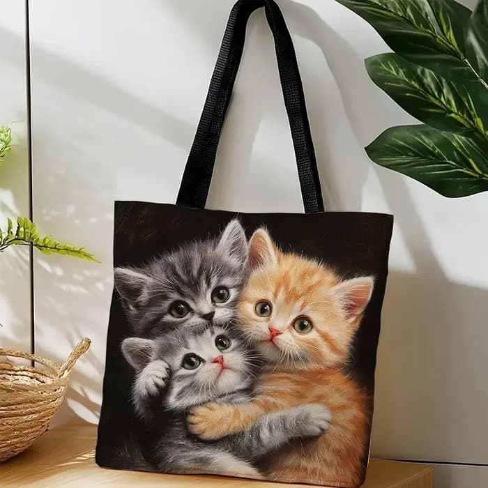 Sac fourre-tout pliable et réutilisable avec motif chaton et chatons colorés - Sac à main décontracté adapté aux courses et aux voyages