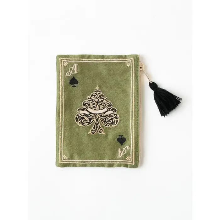Sac de maquillage à motif de carte de Poker brodé à la main de Style japonais