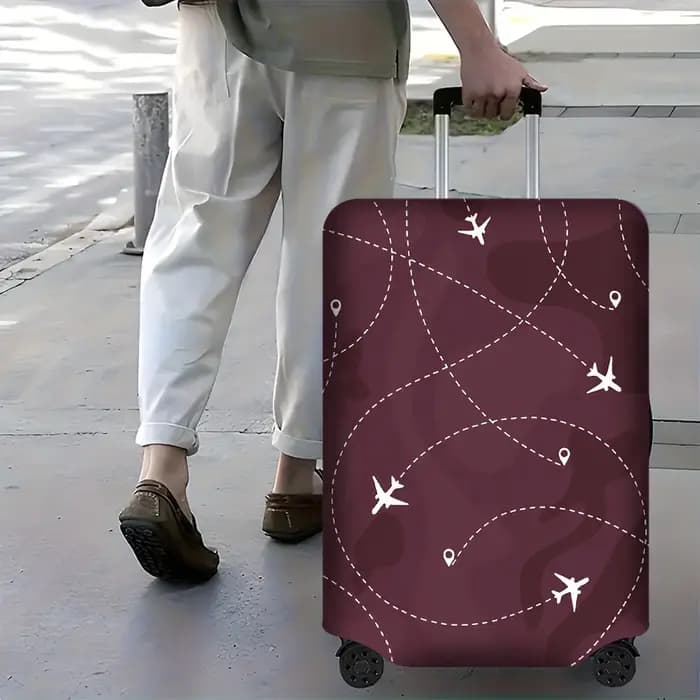 1 housse de bagage à imprimé avion de couleur marron pour bagages de 18 à 32 pouces ; accessoires de voyage anti-poussière et élastiques pour une protection efficace.