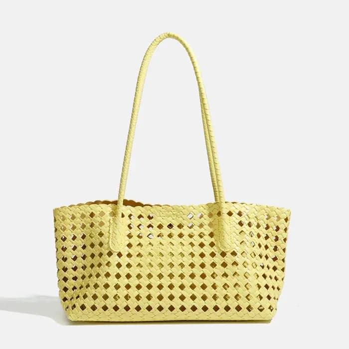 Sac fourre-tout tissé vert citron avec pochette
